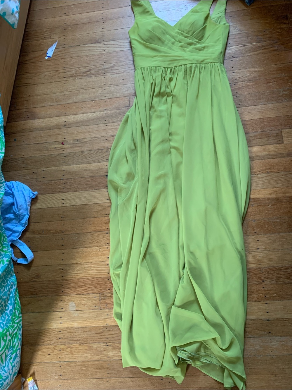 Azazie Chartreuse V-Neck Chiffon Maxi Dress